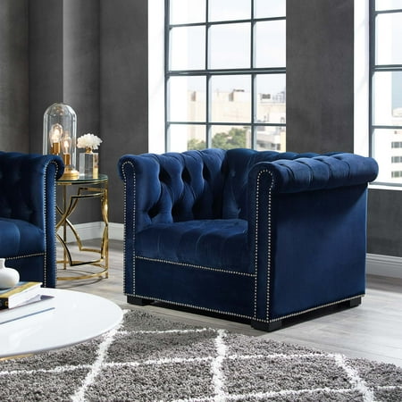 Heritage Upholstered Velvet Armchair - Midnight Blue