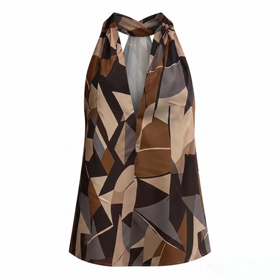 TEAJOPSUU Women's Summer Halter Tank Top Stretchy Sleeveless Deep V Neck Open Back Tank Tops Casual Slim Fitted Blouses Shirts Brown