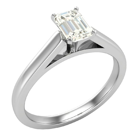Diamond Engagement Ring For Women Emerald Solitaire 4-Prong GIA Certified 0.50 Carat 14K White Gold (L,I1)
