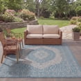 thumbnail image 4 of SAFAVIEH Courtyard Avi Medallion Indoor/Outdoor Area Rug, Light Grey/Aqua, 9' x 12', 4 of 16