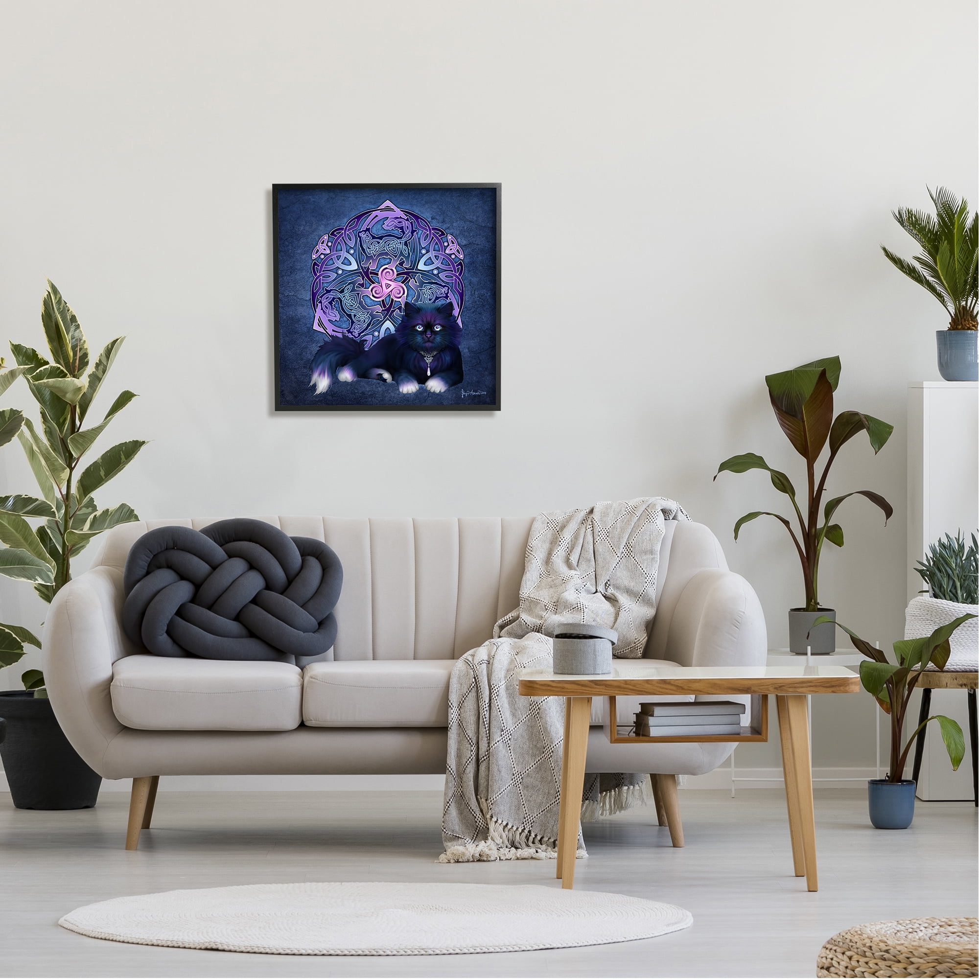 Stupell Industries Celtic Black Cat Fractal Animals & Insects Painting Black Framed Art Print Wall Art, 24 x 24