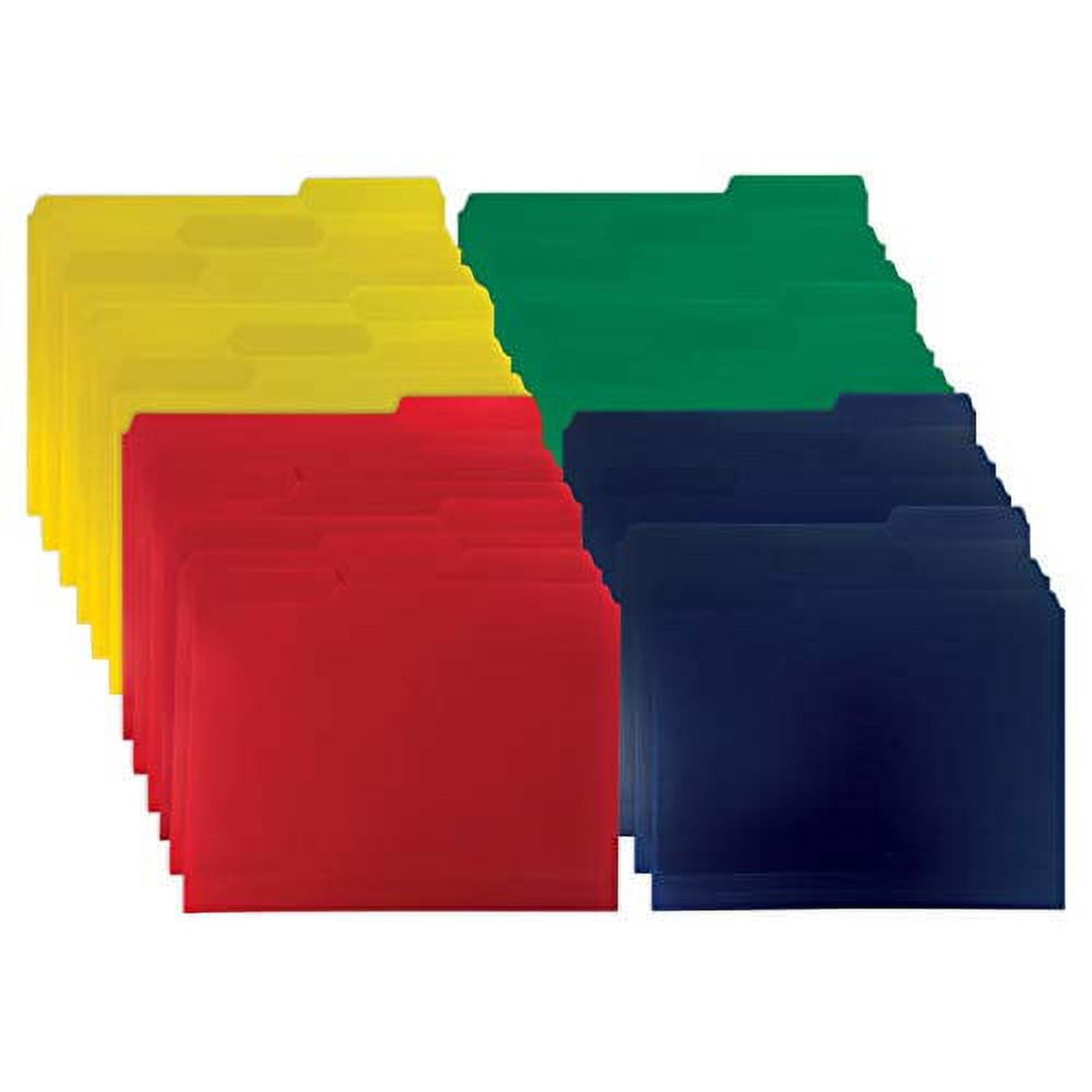 Poly File Folders, 1/3 Cut, Heavyweight, Letter Size, Blue, Green, Red, Yellow, 24 Ct. Box, by Better Office Products