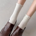 thumbnail image 6 of TNOBHG Versatile Mid-calf Socks Women's Coffee Mid-calf Lace Socks Retro Fungus Edge Stacked Solid Color Sweat-absorbent Breathable Elastic Long for Daily, 6 of 8