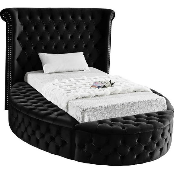 Maklaine Contemporary Upholstery Black Velvet Twin Bed