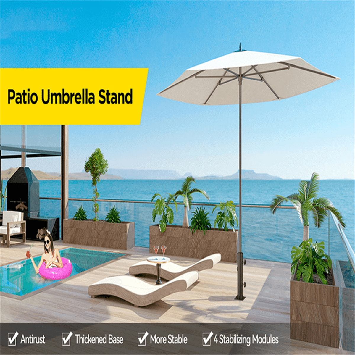 Patio Umbrella Base Stand Diameter Umbrella Stand Tube Bracket Deck Mount Umbrella Holder for Outside Garden Backyard