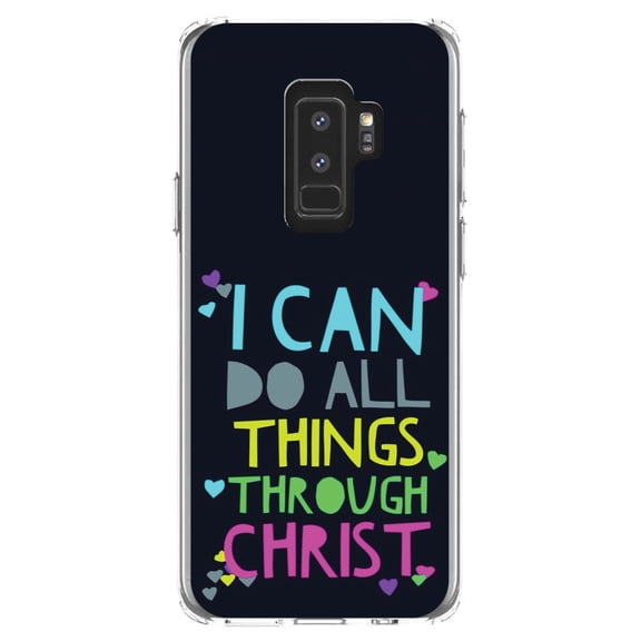 DistinctInk Clear Shockproof Hybrid Case for Samsung Galaxy S9  PLUS (6.2" Screen) - TPU Bumper, Acrylic Back, Tempered Glass Screen Protector - I Can Do All Things Through Christ - Christ