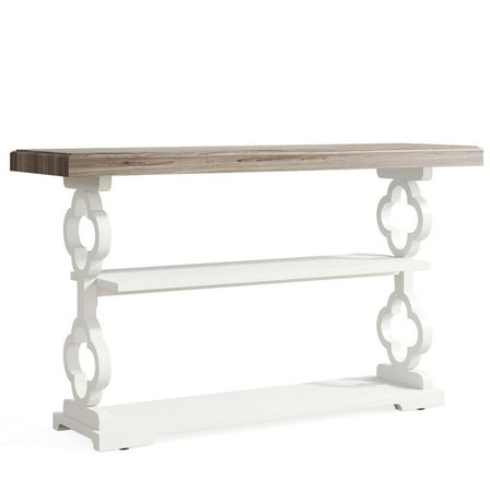 Yardi Yarda Farmhouse Console Table, 55" Entryway Sofa Table with Storage Shelves, White Brown