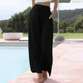 thumbnail image 2 of EDFBUYKRS Female Women Pants Casual Womens Tall Pants 35 Inseam Women High Waisted Wide Leg Pants Fashion Drawstring Elastic Trousers Comfy Straight Leg Long Pants with Pockets S, 2 of 8