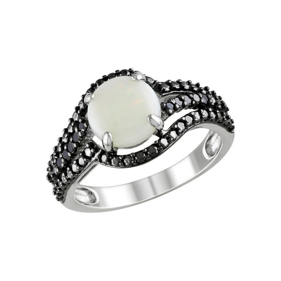 Gem & Harmony Opal 1.35 Carat (Ctw) Ring with Black Diamond in Sterling Silver for Women