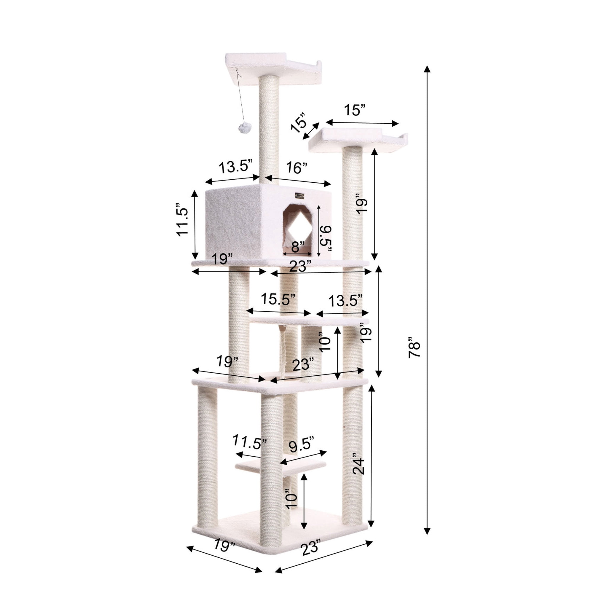 Armarkat 78-in Real Wood Cat Tree & Condo Scratching Post Tower, Beige