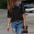 thumbnail image 3 of Women Ladies Sequin Tops Round Neck Short Sleeve Shirt-2025, 3 of 3