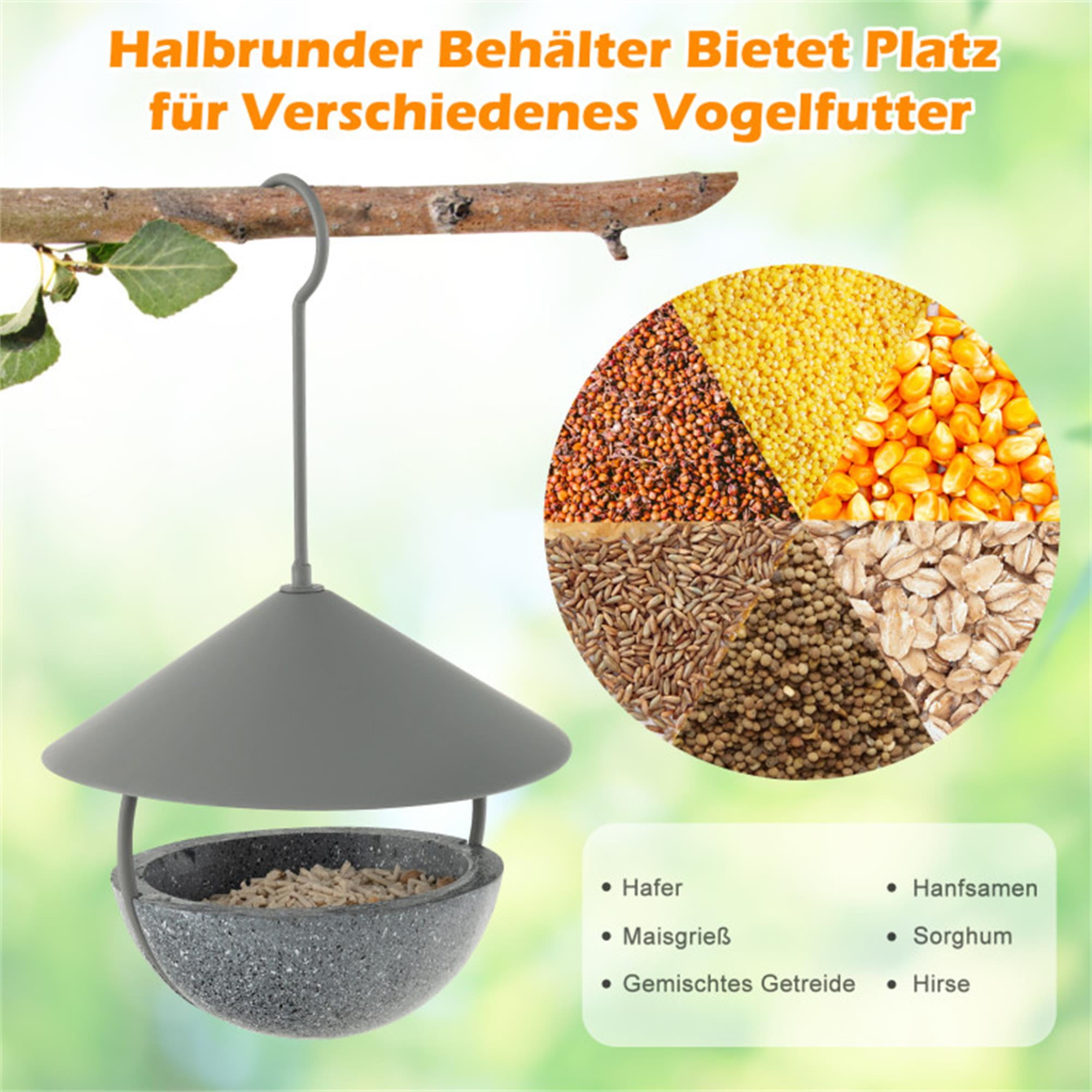 Kadyn 14" Metal Hanging Bird Feeder and Bath with Weatherproof Dome, Wild Bird Feeder for Outdoors, Gray