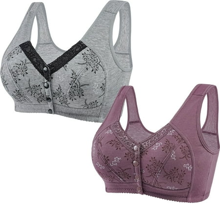 SNOWSONG Bras for Women Clearance! Women s Lace Front Button Printed Non-Steel Ring Underwear Large Size Bra Set  Bra Pack  Front Closure Bras for Women  Wireless Bras 2Pcs Underwear Bronze 2XL