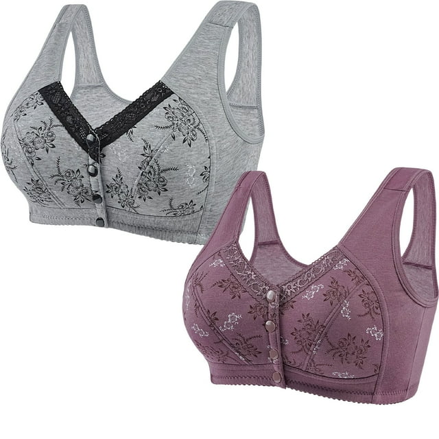 Women Sexy Lace Front Buckle Prints Underwear Without Rims Vest Lace Plus Size Bra Underwear