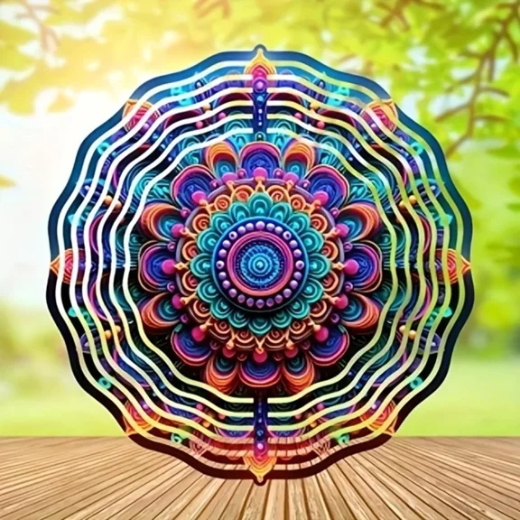 HELLOYOUNG 10 Inch Colorful Mandala Flower Wind Spinner Hanging Wind Chime Yard Garden Outdoor Decor