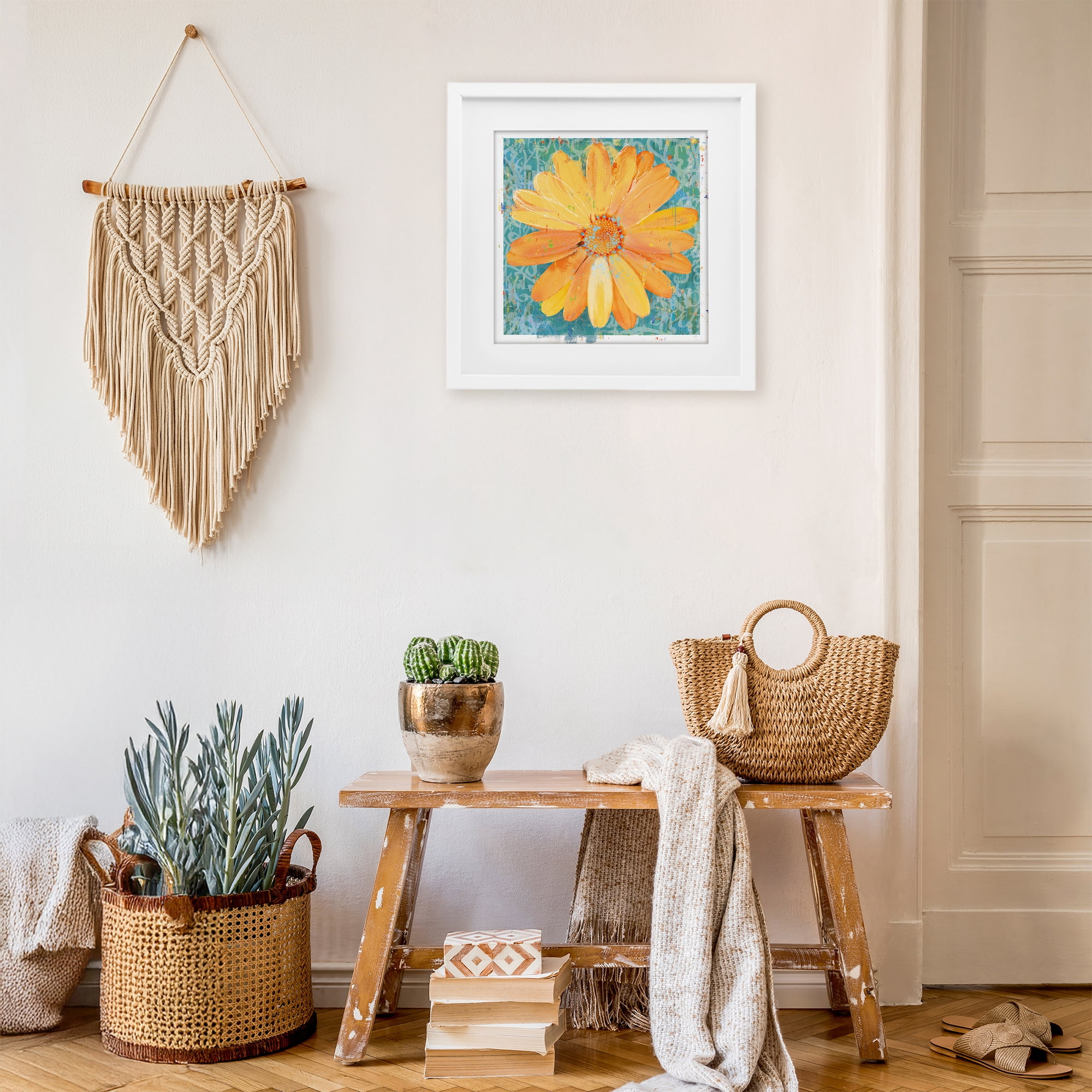 Stupell Industries Urban Daisy over Graffiti White Framed Print Under Glass, design by Porter Hastings