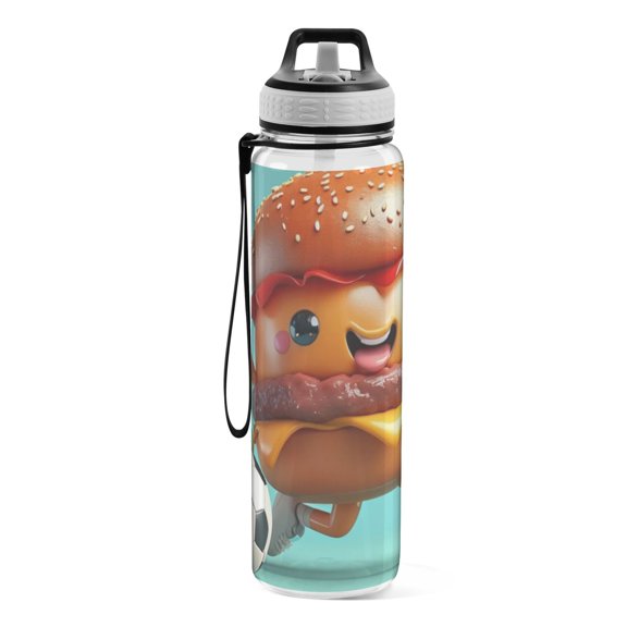 Motivational Water Bottle 32 oz with Straw, BPA Free Reusable Fitness Sport Bottle Perfect for Travel, School, Outdoors, and Gym Hamburger