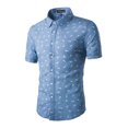 thumbnail image 1 of Camisa con mangas cortas hueso de pez de algodón hombres Patrón Azul 56 Unique Bargains Camisa, 1 of 7