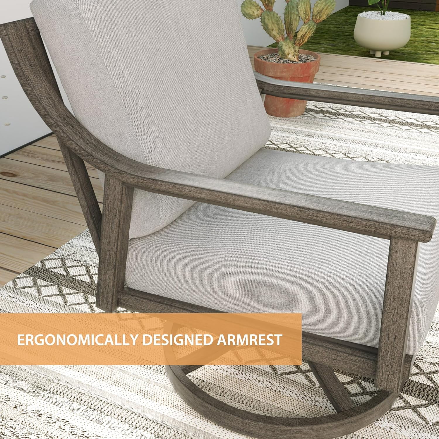 1-Piece All-Weather Swivel Armchair, Aluminum Frame Outdoor Dining Chair with Back & Seat Cushions