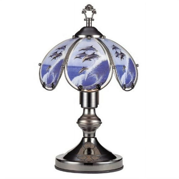 OK Lighting OK-603C-DO4 14.25-Inch Touch Lamp with Dolphin Theme, Black Chrome