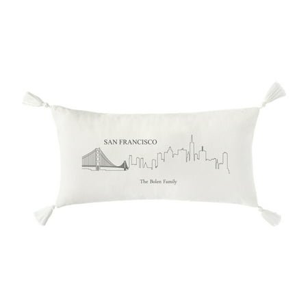 Personalized San Francisco Cityscape Lumbar Throw Pillow with Tassels