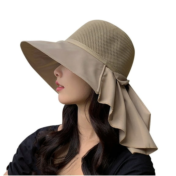 Xfvqtps Womens Sun Hat with Neck Flap Wide Brim Bucket Cap UV Protection Hiking Travel Hat Summer Beach Cap Khaki
