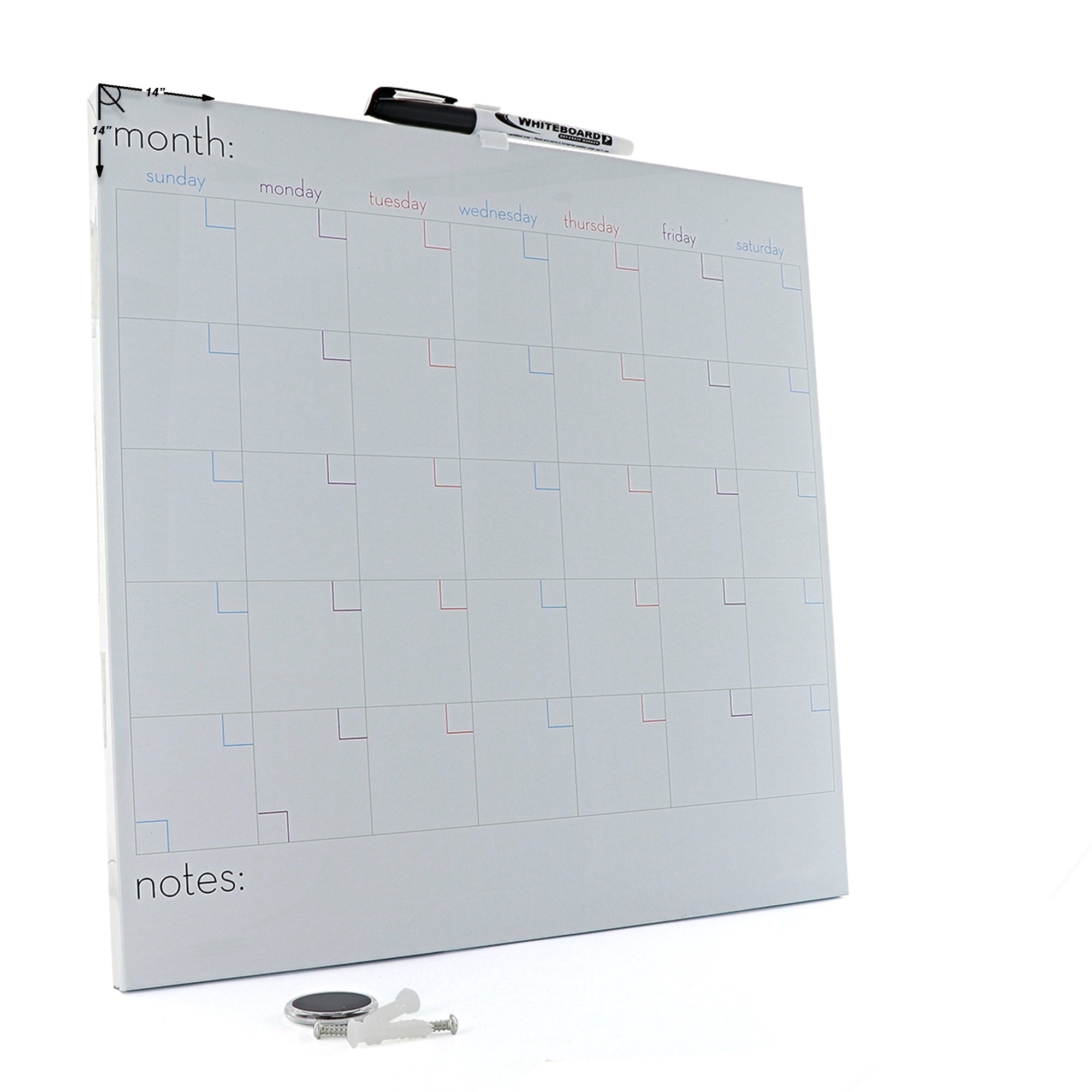 Dry Erase Calendar Whiteboard Magnetic 14' x 14' Perfect for Notes, Schedule Planning, (Pack of 2) by Emraw