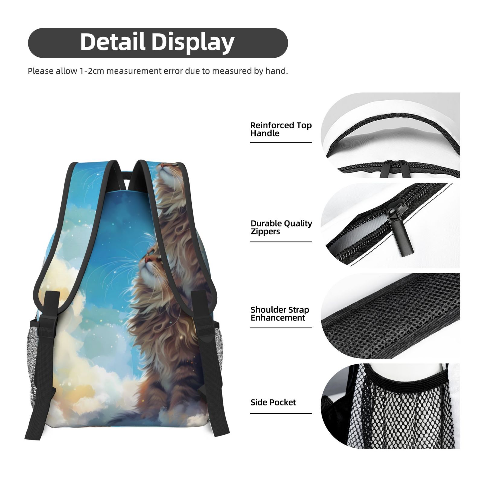 Xecao Blue Sky Winged Cat Travel Backpack: A spacious, stylish computer backpack ideal for men and women, perfect for college, school, or daily travels