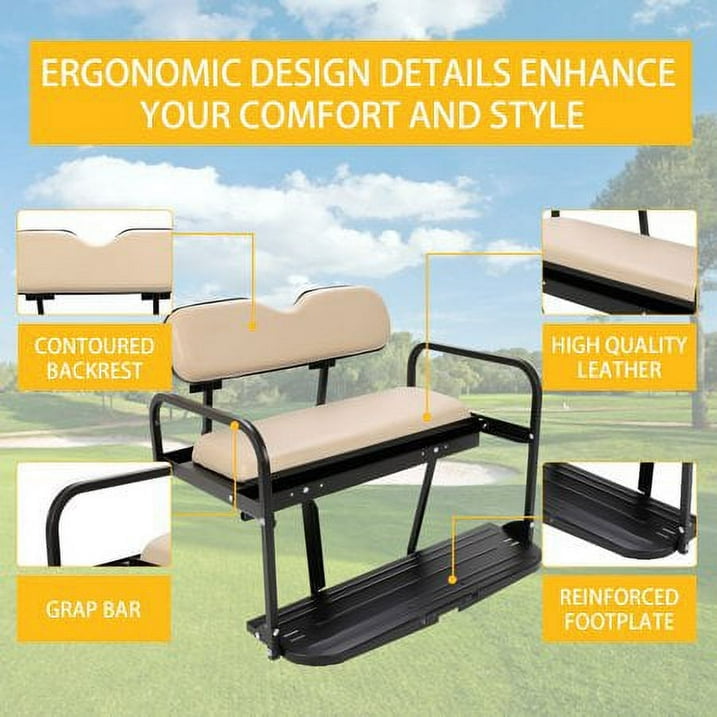 Kojem Golf Cart Flip Folding Rear Back Seat Kit for EZGO Marathon Pre-1994 Tan