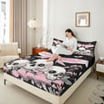 thumbnail image 4 of Feelyou Pink Moth Twin Sheet Sets for Kids, Skull Mushroom Twin Fitted Sheet, Rustic Farmhouse Flat Sheet, Luxury Bedroom Decor,3-Piece, 4 of 7