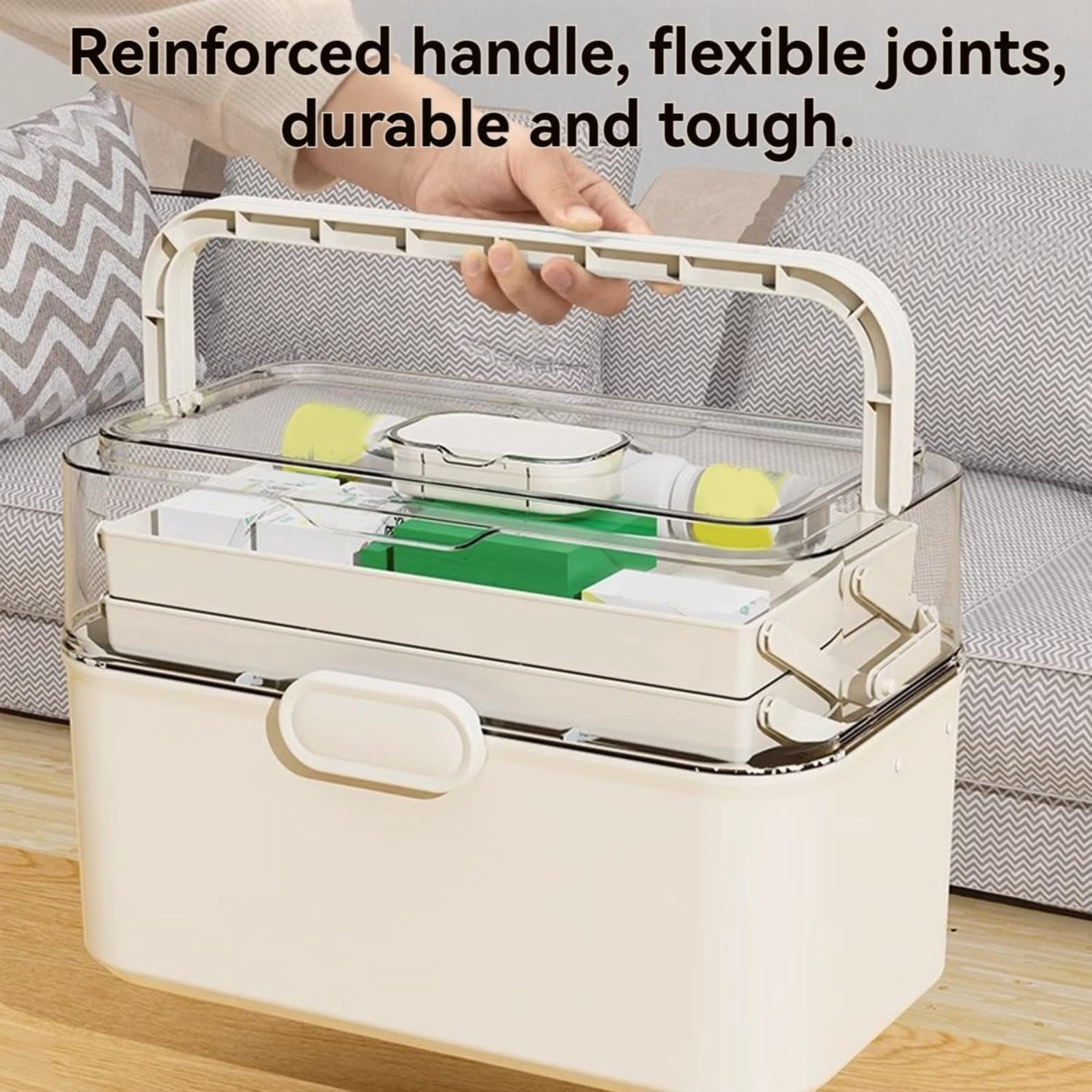 3-Layer Storage Box Craft Organizer and Storage with Adjustable Spacers Portable Handled Art Supply Organizer Multipurpose Home Utility Box for Medicine Box Sewing Box Organizer, 11.22x6.69x8.27"