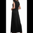 thumbnail image 3 of Vestido Maxi de Verano para Mujer, Informal, Holgado, con Abertura, Sin Arrugas, con Cuello Redondo y Bolsillos, Color Negro, 2025, Talla M, 3 of 9