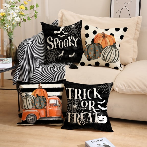 Halloween Pillow Covers 18x18 inch Trick or Treat Pumpkin Ghost Throw Pillow Covers for Fall Halloween Decorations Halloween Party Pillows Decorative Pillow Covers for Couch Sofa