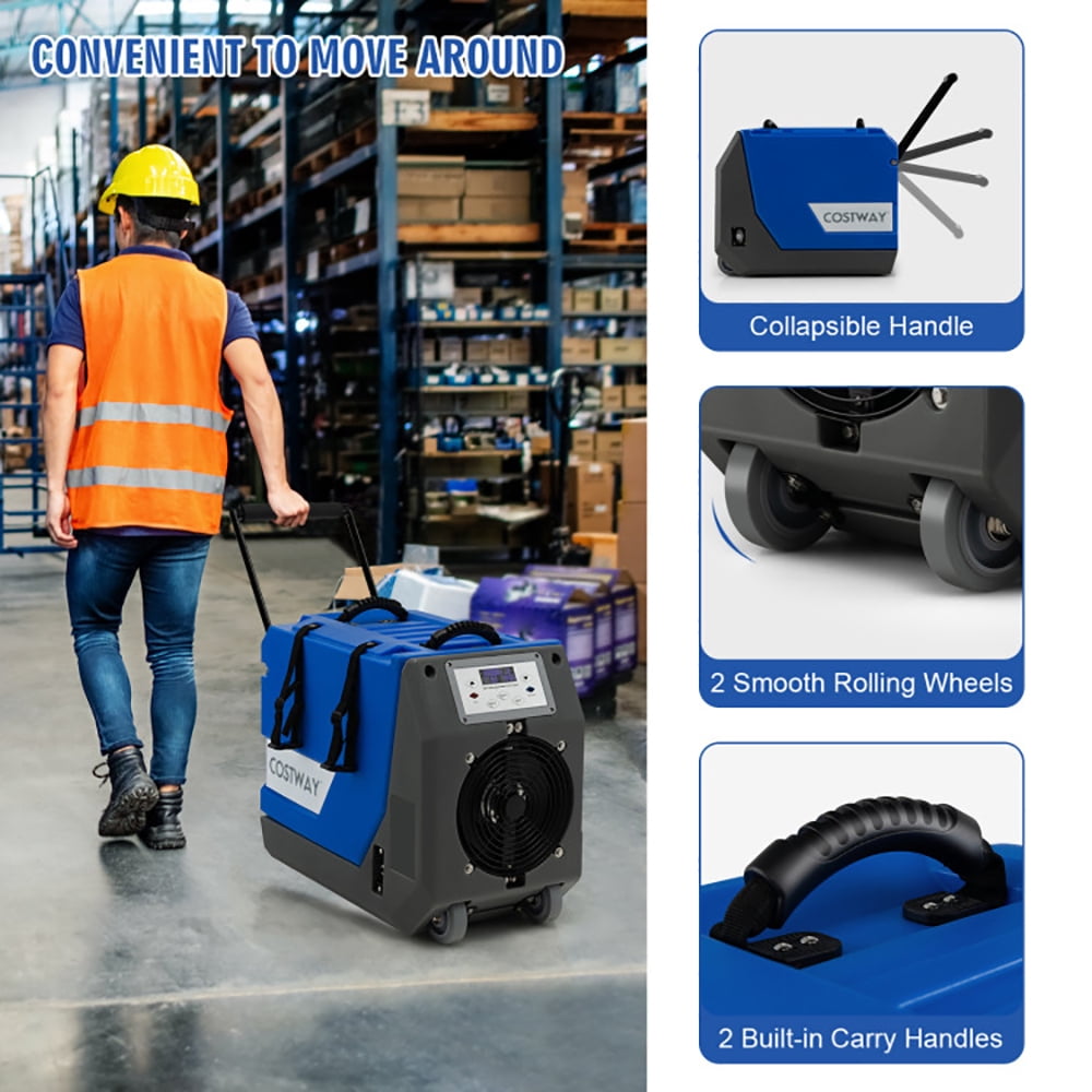 Canddidliike 180 PPD Commercial Dehumidifier with Pump Drain Hose and Wheels-Blue, Dehumidifier for Large Room and Basements