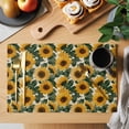 thumbnail image 2 of Placemats Set of 4, Sunflower Woven Placemat, Linen Place Mats for Kitchen/Dining Tables, Summer Floral Botanical Watercolor Yellow Green Washable Table Mats for Party, 2 of 8