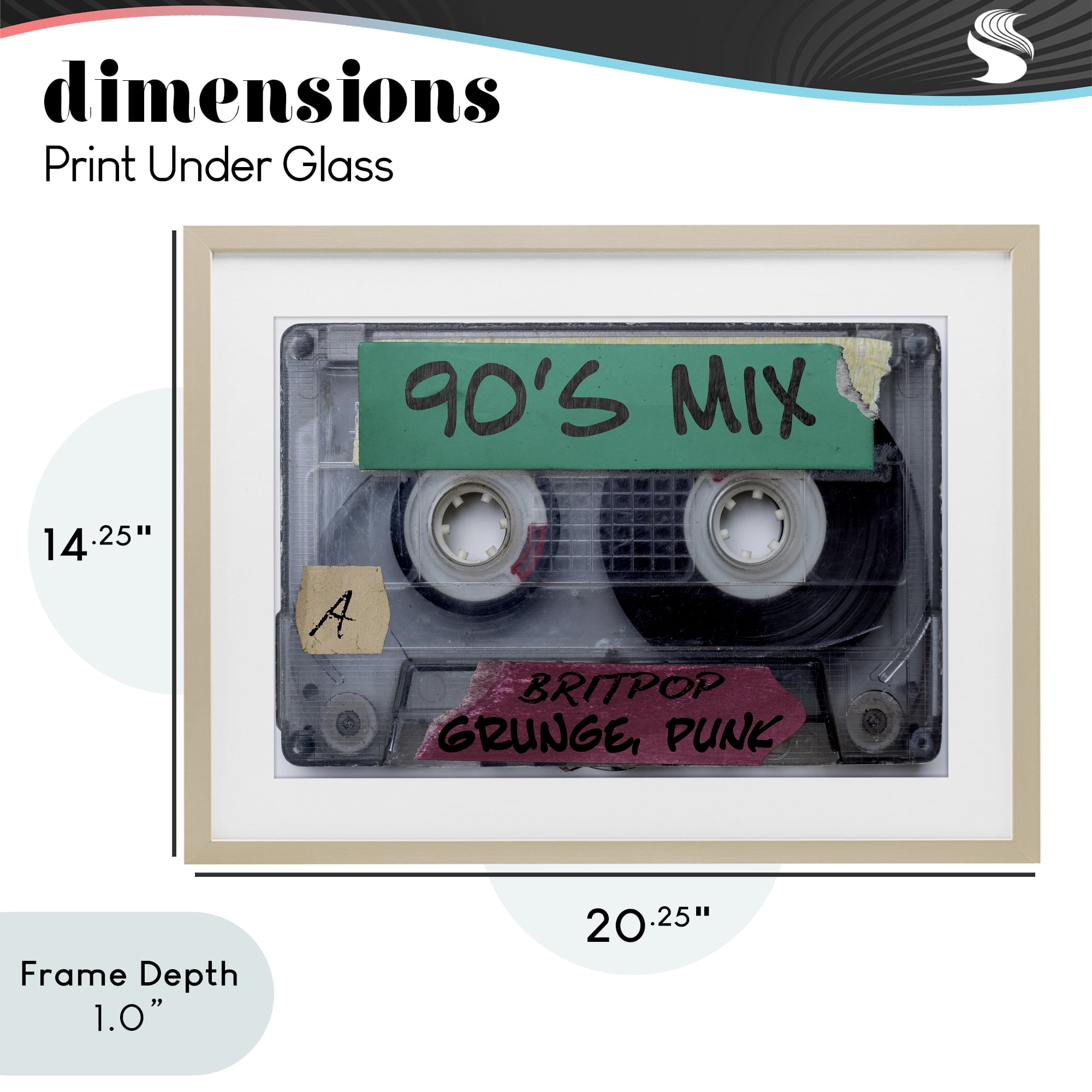 Stupell Industries Retro 90s Mix Cassette Birch Framed Print Under Glass, design by Annabelle Hall