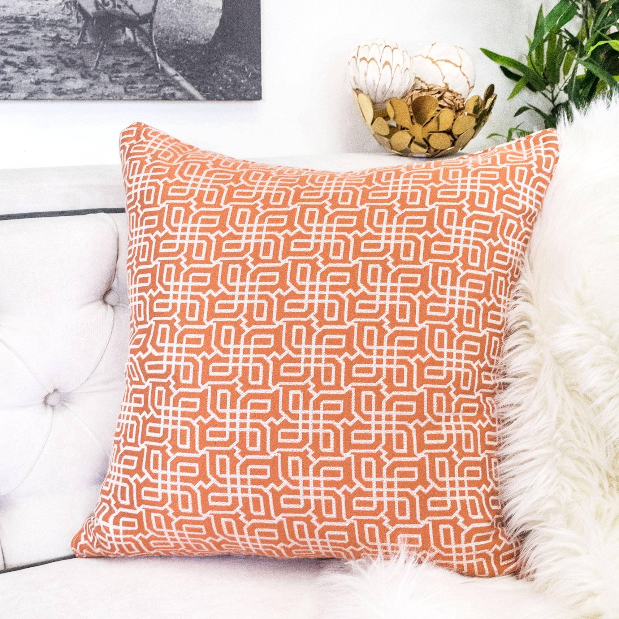 Seana Orange Geometric Polyester 20 in. x 20 in. Throw Pillow (Set of 2)