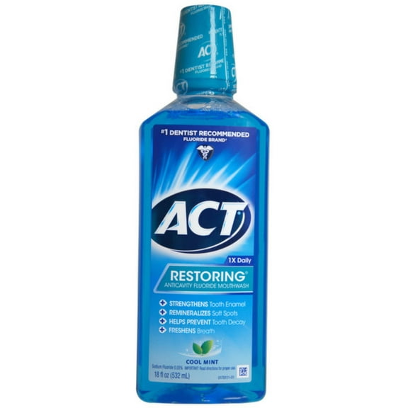 ACT Restoring Anticavity Fluoride Mouthwash Cool Mint 18 oz (Pack of 4)