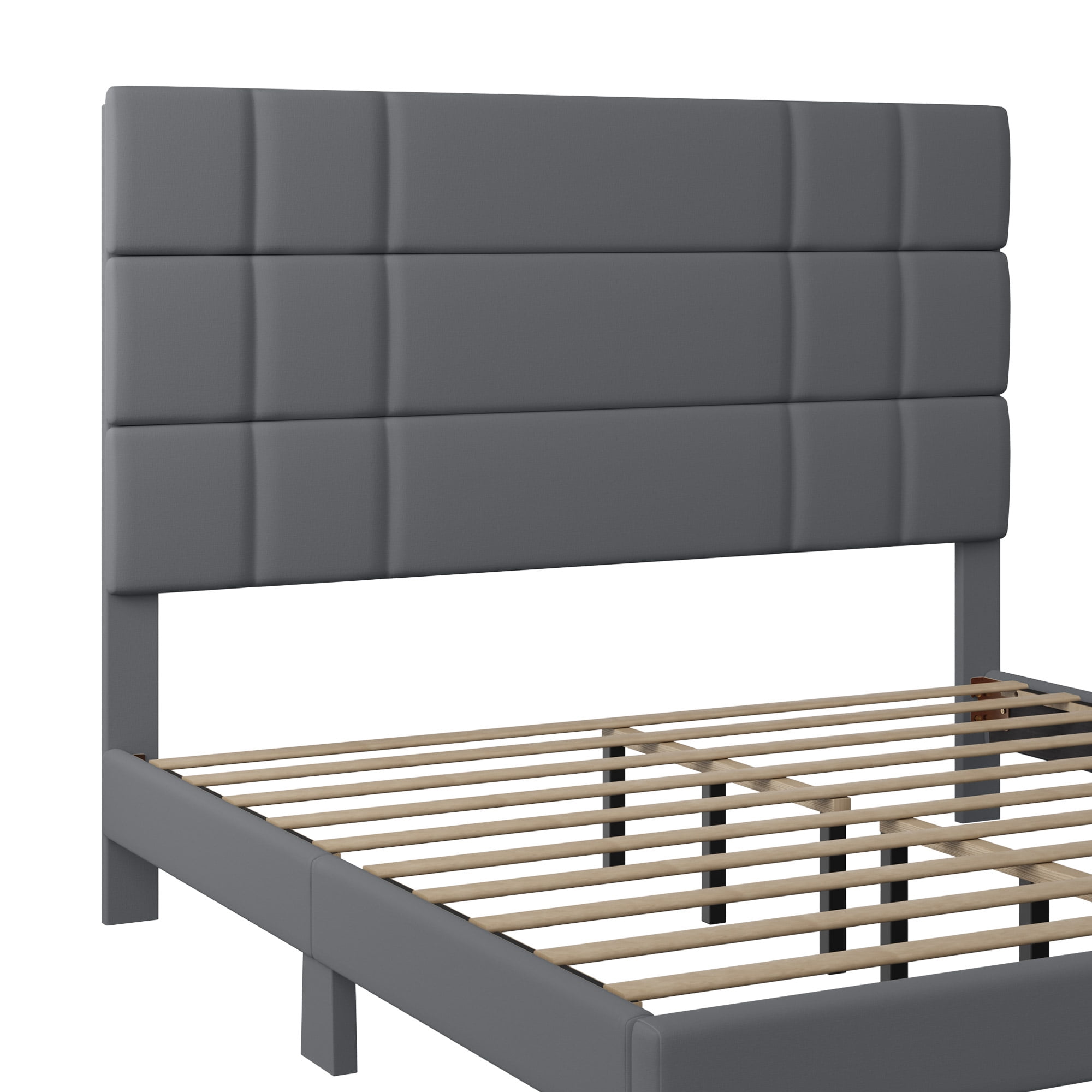 ModFusion - Modern Queen Size Bed Frame, Robust Metal & Wood Construction, Easy Assembly, 43.3" Linen Upholstered Headboard, Gray