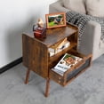 thumbnail image 6 of LELELINKY 2pc Rattan Nightstand with Charging Station, Boho Bedside Table with Drawer and Open Shelf, Solid Wood Legs, Brown, 6 of 7