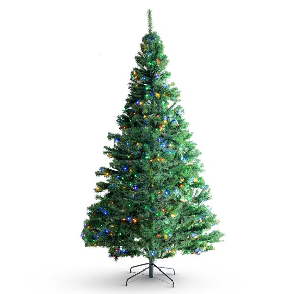 STAWAY 6.5ft Prelit Christmas Tree with 450 Multi-Color LED Lights, Full Holiday Decor with 1227 Branch Tips, Sturdy Metal Base for Home & Office, Easy Setup & Lifelike Design