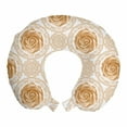 thumbnail image 1 of Flower Travel Pillow Neck Rest, Vintage Rose Pattern Baroque Inspired Dated Royal Circle Ornate Motifs Print, Memory Foam Traveling Accessory Airplane and Car, 12", Pale Brown White, by Ambesonne, 1 of 2