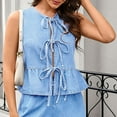 thumbnail image 6 of Gpaecead Women's Denim Vest With Bow Tie - Solid Color Summer Sleeveless Jacket Light Blue, 6 of 9