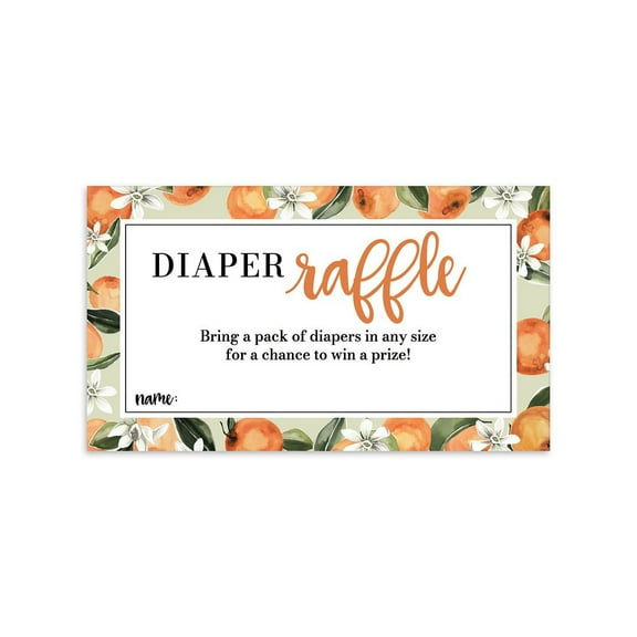 Little Cutie Diaper Raffle Tickets For Baby Shower / Clementine Sprinkle Or Gender Reveal Party Game / 50 Adorable Fruit 3.5” x 2” Diaper Drawing Cards