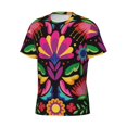 thumbnail image 5 of Vsdgher Colorful Floral Embroidery Mexican Print Men's Dry Fit Mesh Athletic Shirts Moisture Wicking Tennis T-Shirt Tops, 5 of 9