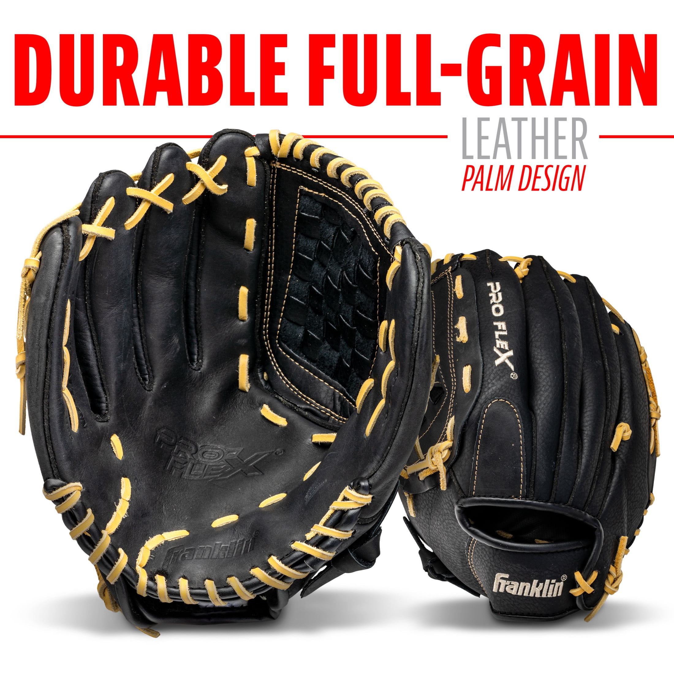 Franklin Sports ProFlex Adult Baseball + Softball Glove, 12.5 in, Black/Camel, Left Hand Throw