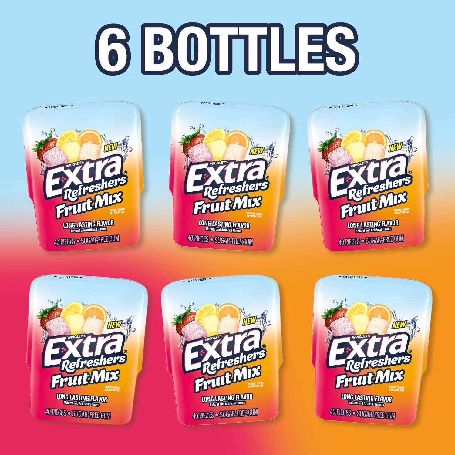 EXTRA Refreshers Fruit Mix Sugar Free Chewing Gum Bulk, 40 Piece Bottle (Pack of 6)RDC35