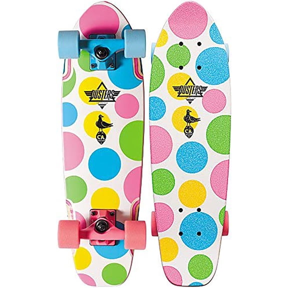 Duster Bird Cruiser Dots Complete Skateboard,White/Dots,25" L X 7" W - 12.25" WB