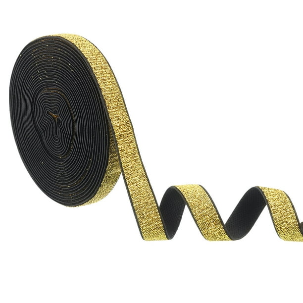 Cintas Elásticas de Costura Brillantes, Cinta Elástica de Estiramiento de 0.6" x 5 Yardas para Cinturilla de Manualidades DIY (Borde Negro Dorado)