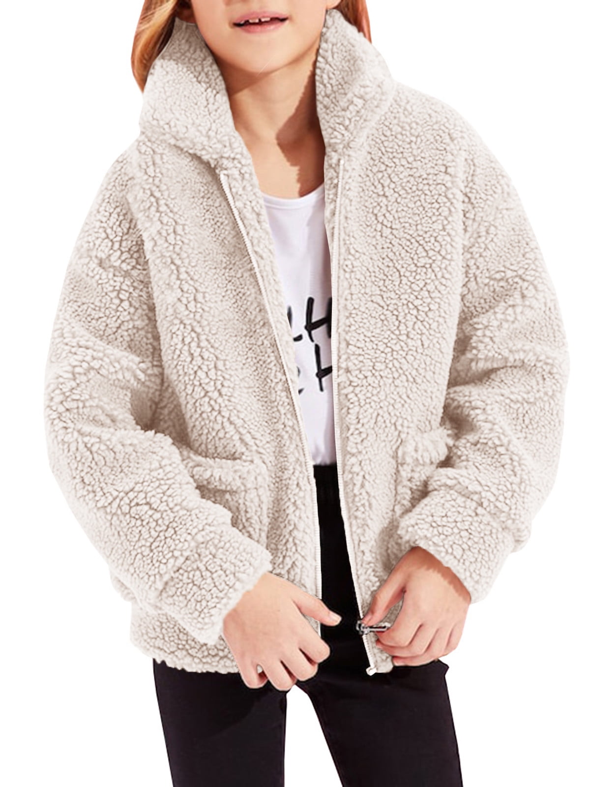 Saodimallsu Girls Full Zip Fuzzy Sherpa Coats Soild Warm - Walmart.com
